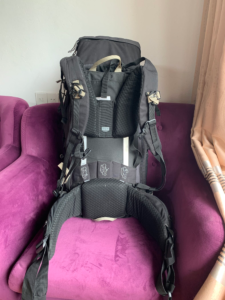 Carry-on bag back packed for an international flight