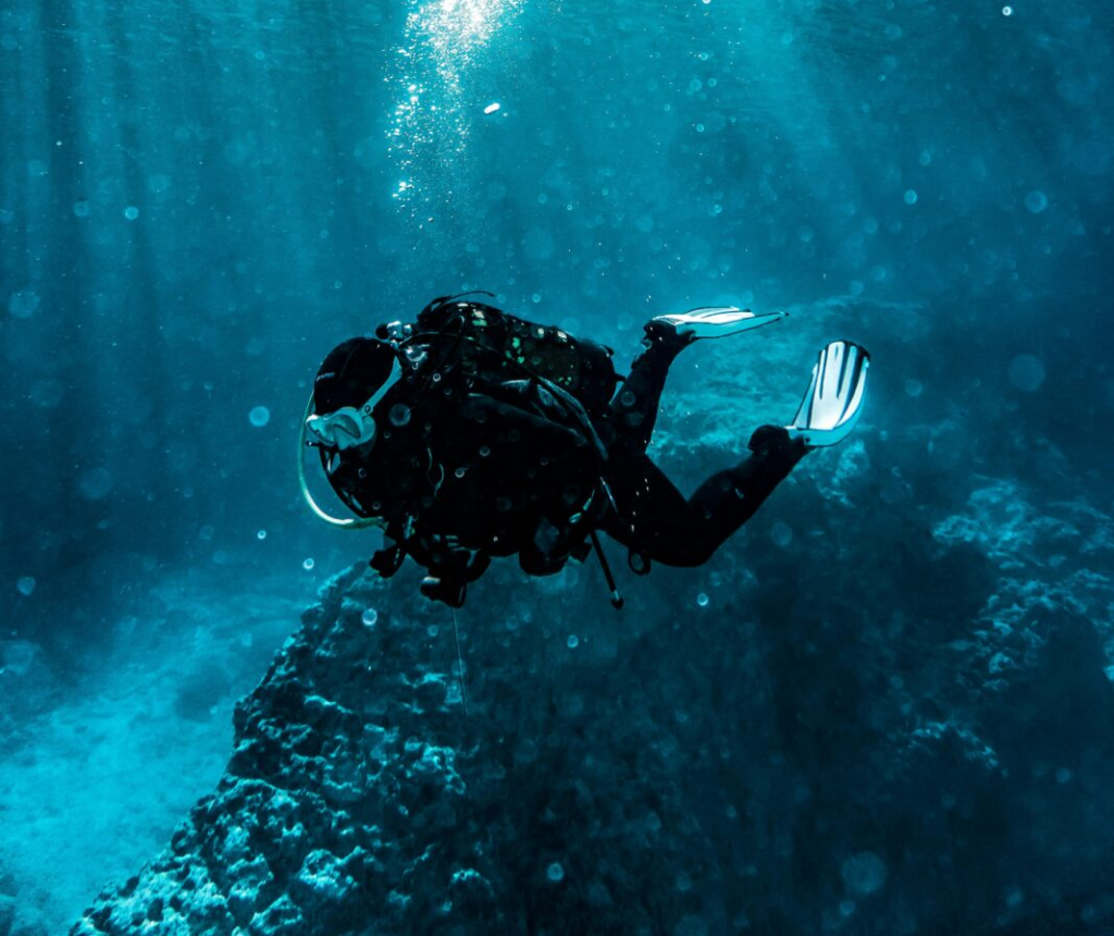 A scuba diver swimming